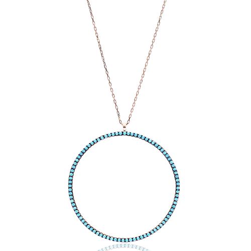 Nano Turquoise Circle Shape Turkish Wholesale Silver Pendant